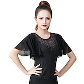 cheap Practice Wear-Ballroom Dance Top Split Joint Crystals / Rhinestones Women&#039;s Training Performance High Polyester