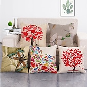 billiga blom- och växtstil-1 uppsättning 5 st kuddöverdrag modern olja paitng stil blad dekorativa kuddkudde för rumsdekor utomhus / inomhus kudde för soffa soffa stol