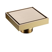 cheap Drains-4 inch Shower Floor Drain Square, Removable Brass Flange Reversible 2-in-1 Cover Tile Insert Grate, Hair Catcher Strainer Black Chrome Golden