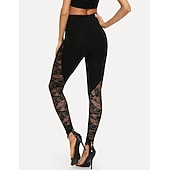 cheap Plain Leggings-Women&#039;s Tights Leggings Jeggings Sexy Full Length Mid Waist Solid Colored Patchwork Stylish Stretchy Black Spring &amp;  Fall Slim
