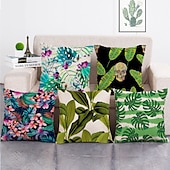 cheap Floral &amp; Plants Style-1 Set of 5 Pcs Green Leaf Botanical Series Throw Pillow Covers Modern Decorative Throw Pillow Case Cushion Case for Room Bedroom Room Sofa Chair Car Outdoor Cushion for Sofa Couch Bed Chair Green