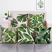 cheap Floral &amp; Plants Style-1 Set of 5 Pcs Green Leaf Botanical Series Throw Pillow Covers Modern Decorative Throw Pillow Case Cushion Case for Room Bedroom Room Sofa Chair Car Outdoor Cushion for Sofa Couch Bed Chair Green