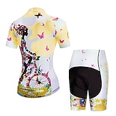 Χαμηλού Κόστους Γυναικεία σετ ρούχων-Γυναικεία Φανέλα και σορτς ποδηλασίας Κοντομάνικο Ποδηλασία Βουνού Ποδηλασία Δρόμου Καλοκαίρι Άνοιξη Θαλασσί Κίτρινο Ανθισμένο Ροζ Με Μοτίβο Άνθινο / Βοτανικό Λουλούδι Αστείος Ποδήλατο