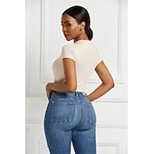 billiga Bodysuits-Dam Vanligt Kroppsdräkt Grundläggande Ensfärgat Kortärmad Rund hals Knappar Dagligen Utekväll Smal Svart Vit Rodnande Rosa Sommar