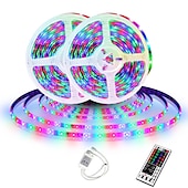 cheap USB Strip Lights-LED Strip Lights (2x5M)10M 32.8ft 2835 RGB 600LEDs 8mm Strips Lighting Flexible Color Changing with 44 Key IR Remote Ideal for Home Kitchen Christmas TV Back Lights DC 12V