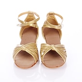 Недорогие Детская обувь для танцев-Жен. Обувь для латины Танцевальная обувь Выступление В помещении Сатин / атлас Классический На каблуках Толстая каблук Серебряный Черный Золотой