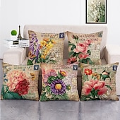 billiga blom- och växtstil-1 uppsättning 5 st kuddöverdrag modern olja paitng stil blad dekorativa kuddkudde för rumsdekor utomhus / inomhus kudde för soffa soffa stol