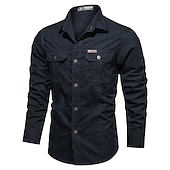 economico Camicie da lavoro da uomo-Per uomo Camicia Camicie da lavoro Camicia da lavoro Camicia con Bottoni Camicia cargo Nero Verde militare Cachi Beige Manica Lunga Semplice Tinta unita Colletto Quotidiano Abbigliamento 100% Cotone