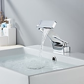 cheap Classical-Bathroom Sink Faucet Single Handle One Hole Waterfall Mixer Basin Taps Brass, 7-shaped Bend Vessel Tap Chrome Brushed Nickel Black Gold