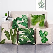 cheap Floral &amp; Plants Style-1 Set of 5 Pcs Green Leaf Botanical Series Throw Pillow Covers Modern Decorative Throw Pillow Case Cushion Case for Room Bedroom Room Sofa Chair Car Outdoor Cushion for Sofa Couch Bed Chair Green
