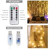 cheap USB String Lights-LED Window Curtain String Lights 3x3m Wedding Decoration 300 LEDs with 8 Lighting Modes Christmas Fairy Lights Home Décor Lights for Wedding Bedroom Party Garden Patio