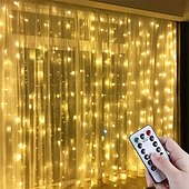 cheap USB String Lights-300 LEDs Curtain String Lights with Remote Control 3x3M Christmas Décor Lights for Christmas New Year&#039;s Curtain Window Roof String Lights