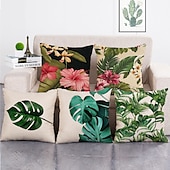 cheap Floral &amp; Plants Style-1 Set of 5 Pcs Green Leaf Botanical Series Throw Pillow Covers Modern Decorative Throw Pillow Case Cushion Case for Room Bedroom Room Sofa Chair Car Outdoor Cushion for Sofa Couch Bed Chair Green