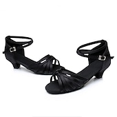 halpa Lattarikengät-naisten siniset satiiniset latinalaiset tanssikengät – avokärkiset matalakorkoiset tanssisandaalit nilkkahihnalla harjoitteluun ja esiintymiseen