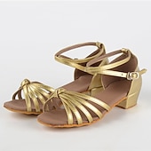 Недорогие Детская обувь для танцев-Жен. Обувь для латины Танцевальная обувь Выступление В помещении Сатин / атлас Классический На каблуках Толстая каблук Серебряный Черный Золотой