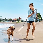 お買い得  犬用首輪＆ハーネス＆リード-アップグレードされた格納式犬用リード、最大 33 ポンドの頑丈な 360° もつれのない犬用散歩用リード、滑り止めハンドル付き 16.5 フィートの強力な反射ナイロン テープ、片手ブレーキ、一時停止、ロック (ピンク)