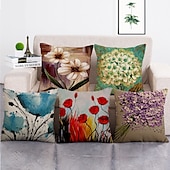 billiga blom- och växtstil-1 uppsättning 5 st kuddöverdrag modern olja paitng stil blad dekorativa kuddkudde för rumsdekor utomhus / inomhus kudde för soffa soffa stol