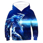 cheap Boy's 3D Animals-Kids Clothes Boys' Hoodie  Pullover Sweatshirt Long Sleeve Animal Blue Black Orange Children Tops Active Basic Boy Fashion
