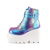 levne Platformové boty-Dámské Boty Boty na platformě Lolita Boty Demonia Párty Denní Pevná barva 3D Kotníkové boty Booties Platforma Klínový podpatek Módní sportovní Na běžné nošení Chůze PU kůže Umělá kůže Zip Černá Bíl