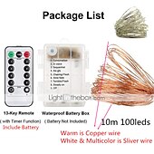 abordables Guirlandes lumineuses à piles-Guirlande lumineuse de 10 m 100 leds 1 télécommande 13 touches 1 pc blanc chaud blanc multicolore étanche créatif cuttable aa alimenté par piles