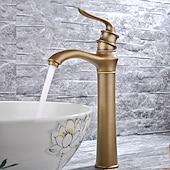cheap Classical-Brass Bathroom Sink Faucet,Waterfall Antique Brass Widespread Water Flow Single Handle One Hole Bath Taps with Hot and Cold Switch