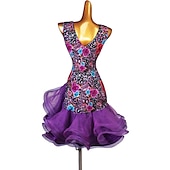 ieftine Ținute Dans Latin-dans salsa rochie de dans latino cu volane în cascadă antrenament pentru femei fără mâneci satin înalt mătase de gheață