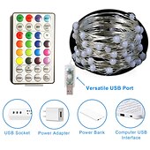 olcso USB-tápellátás-33 láb rgb tündérfüzér lámpák, 100 led vízálló villogó lámpák 32 gombos távirányítóval karácsonyi ünnepi dekorációhoz