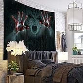 halpa halloween seinävaatteita-halloween koristeet hirviö loma seinä tapetti taide sisustus peitto verho piknik pöytäliina riippuva koti makuuhuone olohuone asuntolan sisustus psykedeelinen verinen käsi zombie kummittelee pelottava