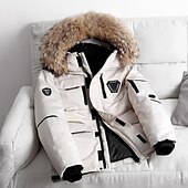cheap Men&#039;s Downs &amp; Parkas-Men&#039;s Winter Coat Down Jacket Puffer Jacket Parka with Faux Fur 90% White duck down Sports &amp; Outdoor Thermal Warm Winter Solid Color Black Wine Puffer Jacket