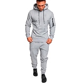 ieftine treninguri de bază-Bărbați Trening Costum de baie Cordon 2 bucăți Mată Set de ținute Costume Vară Primăvară Toamnă Gri Închis Negru Bumbac Gimnastică antrenament Instruire activă Jogging Termic cald Απαλό Confortabil