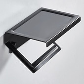 cheap Toilet Paper Holders-Black Toilet Paper Holder Space Aluminum Waterproof Tissue Box Punched Shelf Wall Mount Tissue Holder New Design