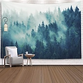 cheap Forest Tapestry-Mistry Forest Hanging Tapestry Magical Nature Green Tree Rainforest Landscape Wall Art Large Tapestry Mural Decor Photograph Backdrop Blanket Curtain Home Bedroom Living Room Decoration