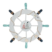 olcso fa faljelek-strand fa csónak hajó kormánykerék fal akcentus falra akasztó ajtó akasztó dísz fali dekoráció lakberendezés 28*28cm