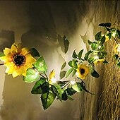baratos Flor artificial-led 2.4m girassol artificial guirlanda seda flores falsas folhas de hera plantas decoração de casa grinalda de flores 240cm/98“, flores falsas para arco de casamento decoração de festa em casa