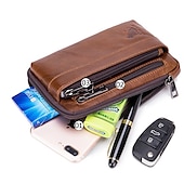 cheap Men&#039;s Bags-Sleek Brown Leather Vertical Sling Bag - Compact Men&#039;s Crossbody Bag with Multiple Zippered Pockets, Ideal for Daily Use and Travel