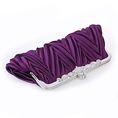 economico Clutch e borsette da sera-pochette da sera plissettata in raso bianco da donna – elegante borsa a mano con montatura in metallo floreale per matrimoni, cocktail ed eventi formali