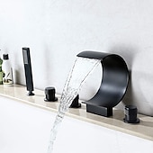 economico Rubinetti per vasca da bagno-Rubinetto per vasca da bagno, ottone moderno in stile moderno, bronzo lucidato a olio, vasca romana, valvola in ceramica, rubinetti miscelatori per vasca da bagno con cascata con interruttore caldo e