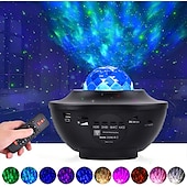 abordables Proyector de la lámpara  y proyector láser-Proyector de galaxia led, luz nocturna, ola oceánica, proyección de estrellas con altavoz de música bluetooth, control remoto, 10 colores, 21 modos de iluminación, niveles de brillo ajustables para