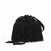 economico Borse a Tracolla-Borsa a secchiello con frange in pelle scamosciata da donna – borsa a tracolla con coulisse in stile boho per festival musicali, uscite informali e gite del fine settimana