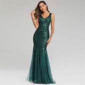 abordables Robes de fête-Robe de soirée sirène dorée en sequins pour les invités de mariage tenue de fête longueur au sol sans manches décolleté en V masque robe à impressionner