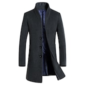 billige Trenchcoat for menn-Herre Vinterfrakk Ull frakk Ytterfrakk utendørs Virksomhet Høst vinter Ull Vindtett Varm Yttertøy Klær Moderne Stil Ensfarget Høy krage Enkeltkneppet