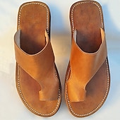 billige Uformelle sandaler-brune sandaler med tåløkker i kunstskinn med håndsydde detaljer - slip-on sommersko i vintage stil
