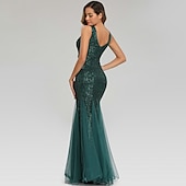 abordables Robes de fête-Robe de soirée sirène dorée en sequins pour les invités de mariage tenue de fête longueur au sol sans manches décolleté en V masque robe à impressionner