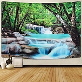 cheap Forest Tapestry-Mistry Forest Hanging Tapestry Magical Nature Green Tree Rainforest Landscape Wall Art Large Tapestry Mural Decor Photograph Backdrop Blanket Curtain Home Bedroom Living Room Decoration
