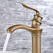 cheap Classical-Brass Bathroom Sink Faucet,Waterfall Antique Brass Widespread Water Flow Single Handle One Hole Bath Taps with Hot and Cold Switch