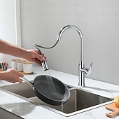 お買い得  引き出し式ノズル-引き出し式噴霧器付きキッチンシンクミキサー蛇口、360回転シングルハンドルハイアークキッチンタップデッキマウント、1穴真鍮キッチンシンク蛇口水容器タップ