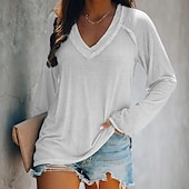 ieftine tricou simplu-Pentru femei Tricou Alb Roz Îmbujorat Albastru piscină Simplu Mată Peteci Manșon Lung Zilnic Sfârșit de săptămână De Bază În V Regulat Potrivire Largă S