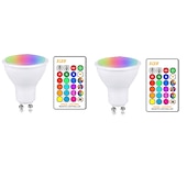 cheap Smart Lights-6pcs 2pcs RGBW Color Changing Smart LED Light Bulb GU10 5W Dimmable Lamp with IR Controller for Home Bar Party Ambiance Lighting 85-265V