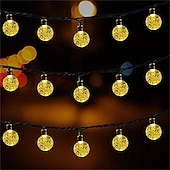 billige Soldrevet-elegant bryllupsfestmottakelse 6,5m 30led solcellelys - boblelampe med krystallkule, 8 funksjoner, vanntette utendørs eventyrlys for hage, plendekorasjon