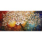 お買い得  花/植物画-ハング塗装油絵 手描きの 水平パノラマ 花柄 / 植物の 近代の インナーフレームなし(枠なし)